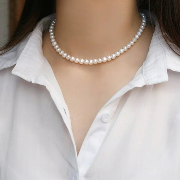 Beaded Freshwater Pearl Necklace, Simple Classic Wedding Necklace - Shanali Jewelry