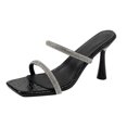 thumbnail image 1 of High Heel Sandals for Women, One-Strap Mule Style with Rhinestone Accents, Synthetic Leather Upper, Square Toe, 3.5 in Heel Height, Black, 1 of 9