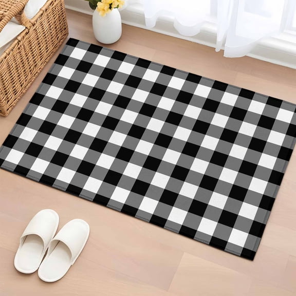 Black White Plaid Bathroom Mats 2x3 FT,Non Slip Small Kitchen Mat,Gradient Geometric Buffalo Checkered Washable Soft Backed Front Door Throw Rugs Non-Shedding Indoor Outdoor Doormat for Entryway Sink