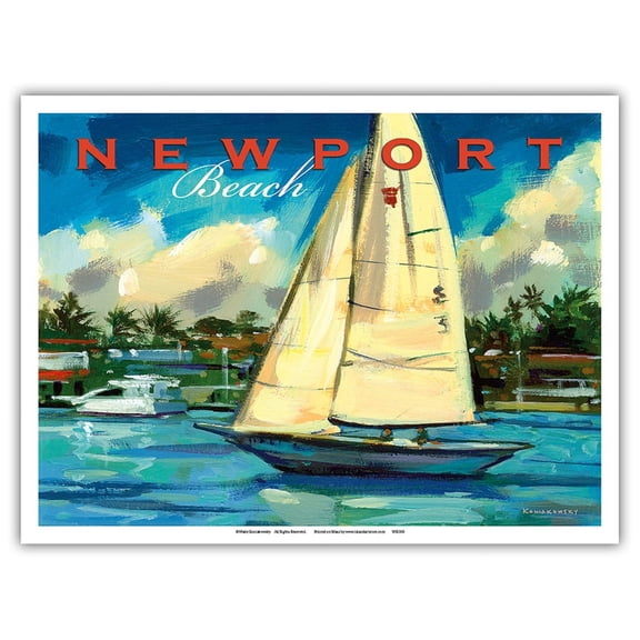 Newport Beach Sailing - California - Vintage Travel Poster by Wade Koniakowsky - Master Art Print (Unframed) 9in x 12in