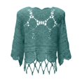 thumbnail image 4 of UOCUFY Women Plain Fringe Cut Out Sheer Knit Crochet Cover Up Three Quarter Sleeve Hollow Out Sweater Shirts Swimsuit Coverups Wear (Green, M), 4 of 4