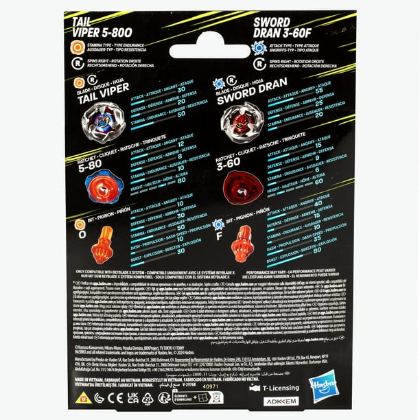 トワイライトレターセット&パンフレット Beyblade X Tail Viper & Sword Dran Dual Pack Set - Walmart