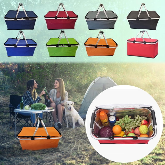 Fiudx Bolsa Térmica Plegable para Alimentos, con Aislamiento Térmico, Interior Hermético a Presión, Portátil, para Picnic, Barbacoa, Camping, Doble Asa, Correa para El Hombro, Duradera, 32 X 25 X 20