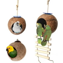 Cheers.US Hanging Coconut Bird House with Ladder,Natural Coconut Fiber Shell Bird Nest for Parrot Parakeet Lovebird Finch Canary,Coconut Hide Bird Swing Toys for Hamster