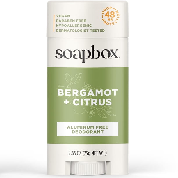 Soapbox Desodorante sin aluminio Desodorante perfumado con bergamota y cítricos Desodorantes naturales perfumados sin aluminio 2.65 oz