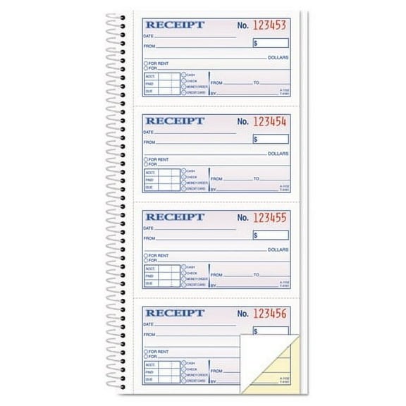 Money/rent Receipt Spiral Book, Two-Part Carbonless, 2.75 X 4.75, 4/page, 200 Forms | Bundle of 2 Each
