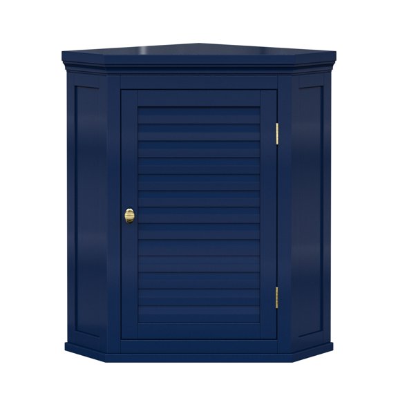 Teamson Home Armoire Murale en Bois Amovible à une Porte à Persiennes de 24 Pouces Glancy Bleu Marine