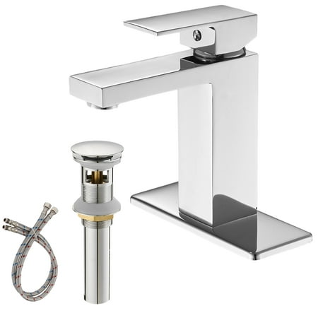

CoSoTower Single Hole Single-Handle Low-Arc Bathroom Faucet With Pop-up Drain Assembly in Polished Chrome