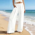 thumbnail image 2 of Arlun Summer Solid Color Wide Leg Pants Women Lightweight Breathable Drawstring Elastic Waisted Leisure Trousers Loose Comfort Fit for Daily and Beach Vacation Wear 2-White XL, 2 of 4