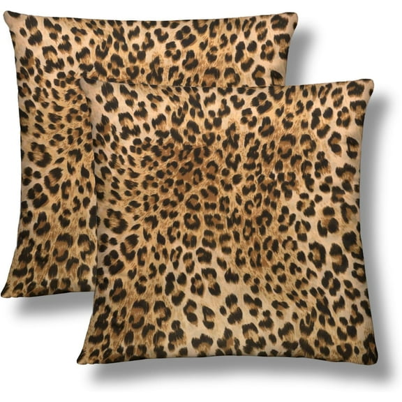 Ryan; Leopard Print Throw Pillow Covers 18x18 Set of 2 Cute Cheetah Print Short Plush Pillows Case Brown Square Cushion Cover Decorative Pillowcases for Couch Bed