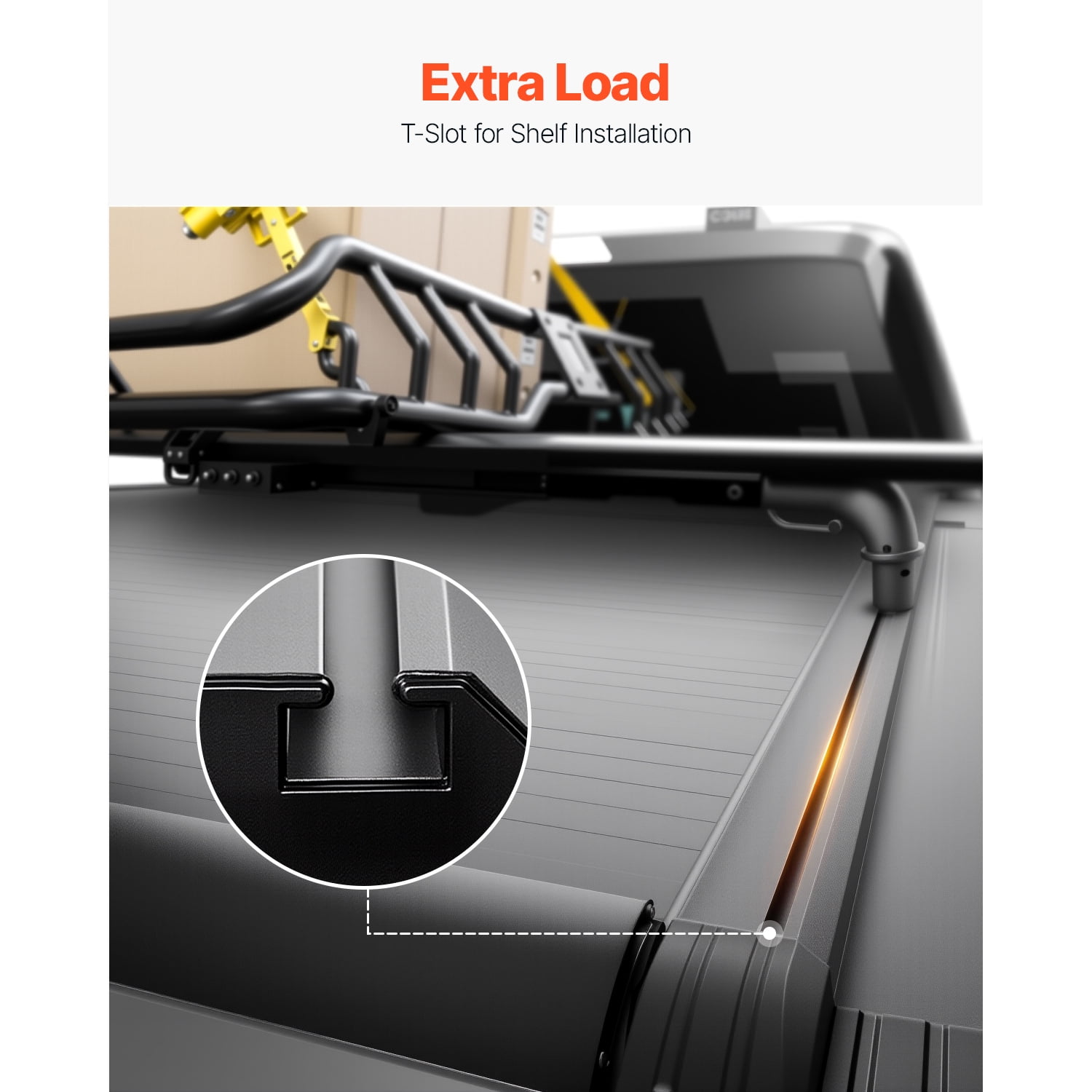 KFFKFF Retractable Truck Bed Cover, 5.5 ft Hard Cover with Integrated Drainage System for 2021-2024 Toyota Tundra Crew Cab with Deck Rail, Secure Double-Lock Design and T-Slot Compatibility