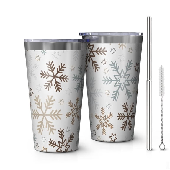 16oz Tumblers Light Christmas Snowflake Pattern Stainless Steel Vacuum Insulated Double Wall Travel Tumbler Cups Mug with Lid and Straw,Cleaning Brush for Coffee,Tea