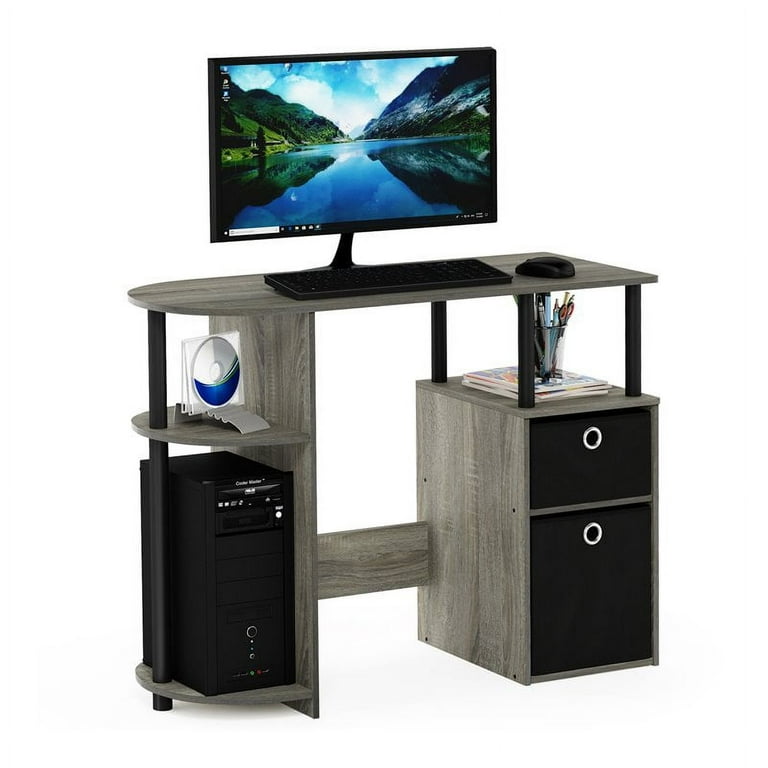 Furinno 15111 JAYA Simplistic Computer Study Desk with Bin Drawers French Oak Grey Black