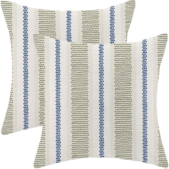 Sage Green Navy Blue Outdoor Pillow Covers 18 x 18 Inch, Beige Polka Dots Stripe Decor Throw Pillows for Couch Bed, Boho Modern Farmhouse Decorative Pillowcase Linen Cushion Cover Set of 2