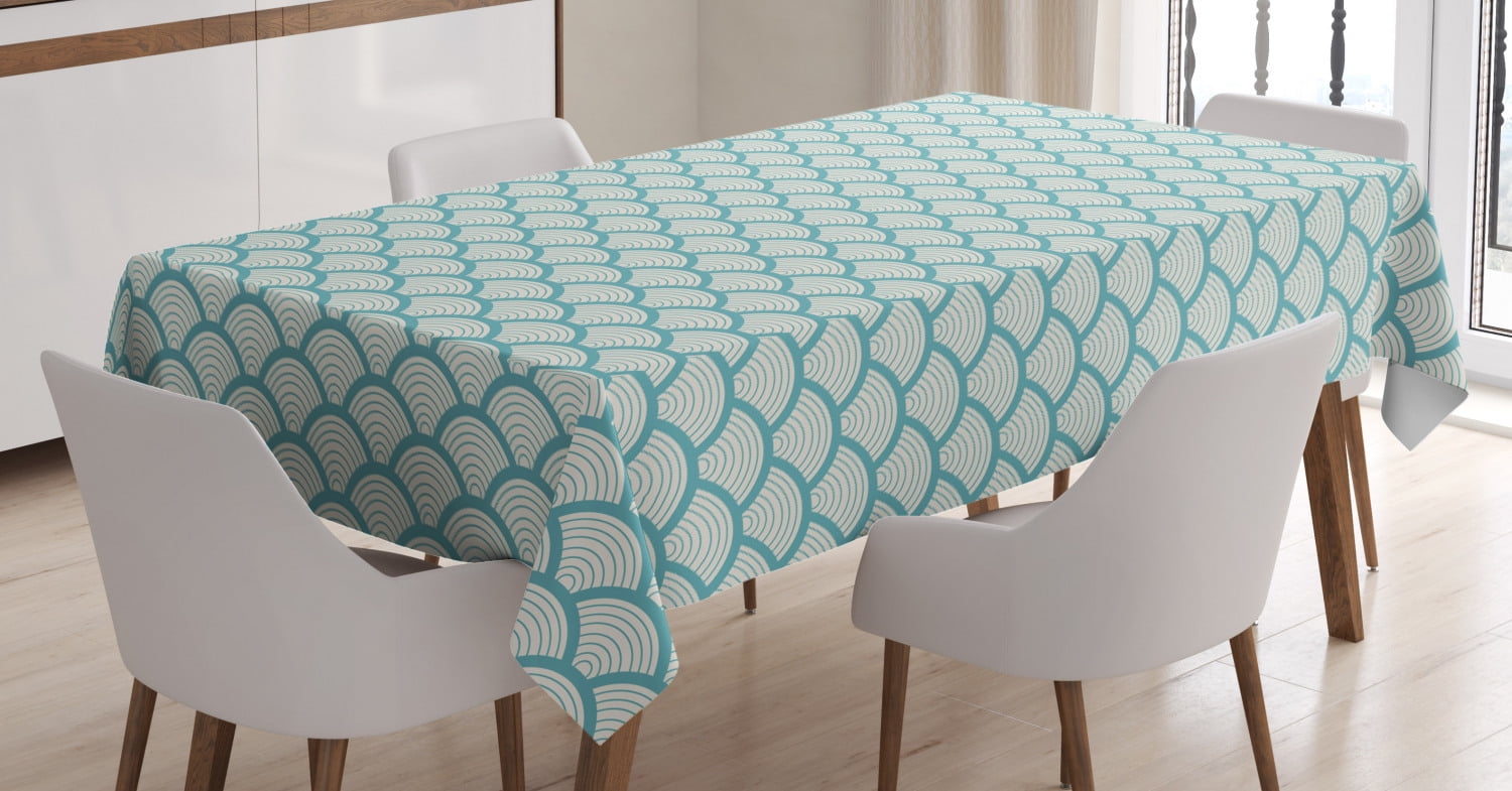 Ambesonne Beach Tablecloth Rectangular Table Cover, Narrow Striped Circular, 52"x70", Sky Blue