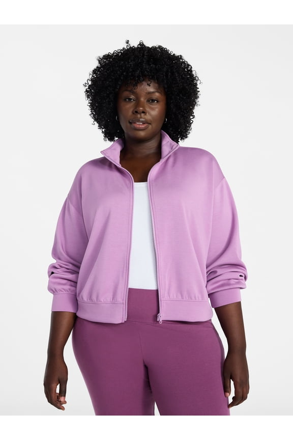 Women's Plus Size Zip Up Scuba Knit Layering Top, Sizes 0X-5X