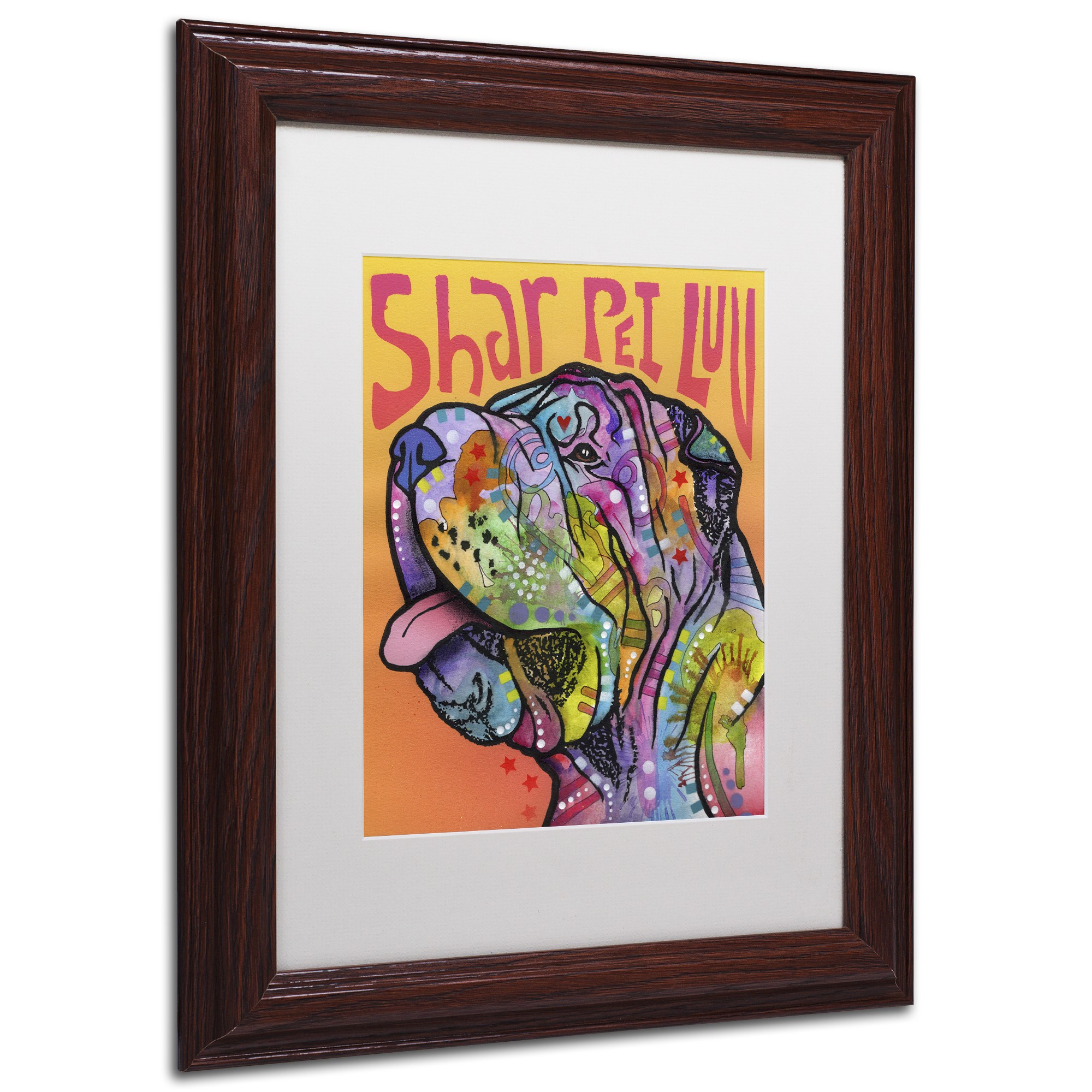 Trademark Fine Art 'Shar Pei Love' Canvas Art by Dean Russo, White Matte, Wood Frame