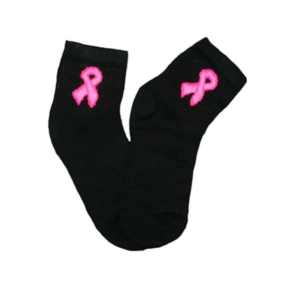 Hope Ribbon Breast Cancer Support Quarter Crew Socks - size 6-8.5