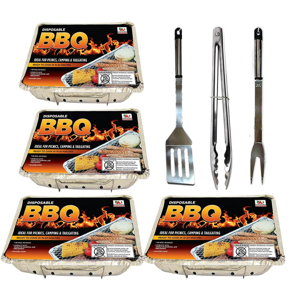 Disposable Bbq Grill Set (4 Pk) Aluminum Portable Disposable Charcoal