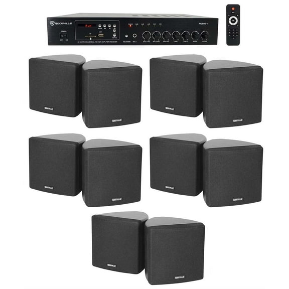 Rockville Commercial Restaurant Bluetooth Amplifier 10) 3.5" Black Cube Speakers