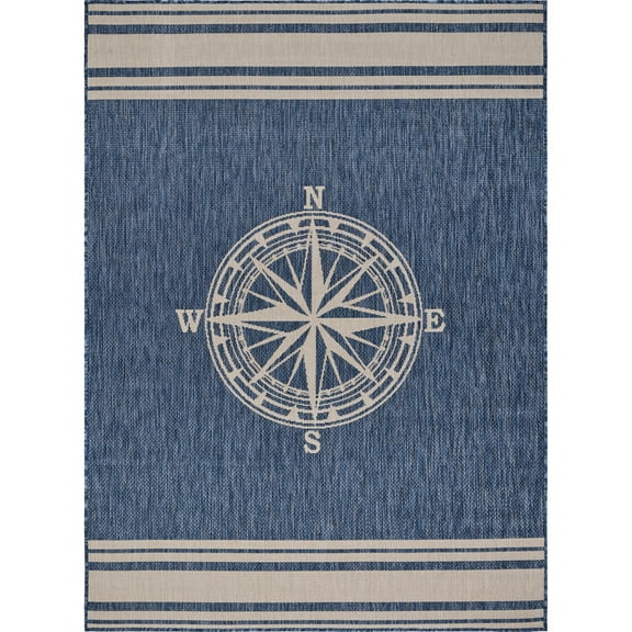 Ox Bay Sophie 1'10" x 3' Navy/White Nautical Compass Indoor/Outdoor Performance Area Rug
