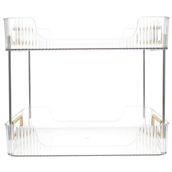 Mobestech Bathroom Countertop Organizer Two Tier Clear Storage Rack with Stainless Steel