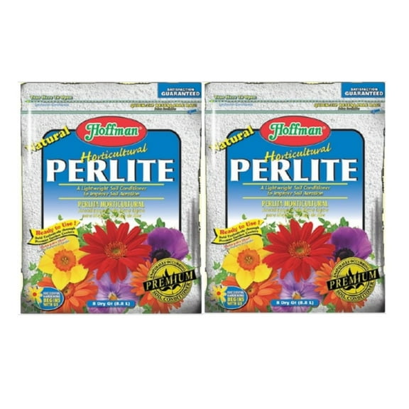 Hoffman Horticultural Perlite Lightweight Soil Conditioner to Improve Aeration, 8qt Bag, 2 Pack