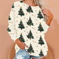 thumbnail image 4 of Festive Tops for Women Christmas Outfits Long Sleeve Crewneck Sweatshirt Lightweight Graphic Pullover Holiday Shirt (M, Beige), 4 of 5