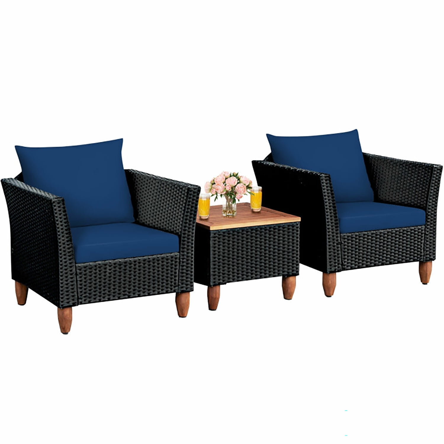 Aimee Lii 3 Pieces Outdoor Patio Rattan Furniture Set with Coffee Table, Modern Patio Furniture, Navy