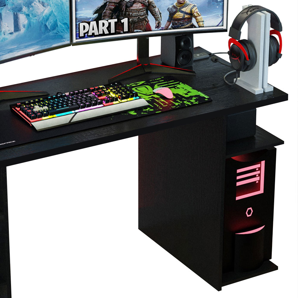 Madesa 53 inch Gaming Computer Desk with Shelves, Home Office Desk Writing Workstation, Wood - Black - image 3 of 8