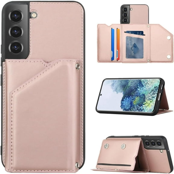 Creative Business PU Leather Phone Case for Samsung Galaxy A13 A23 A33 A53 A73 4G 5G with Card Holder Case Card Slots Bracket Function Durable Shockproof Cover Rose Gold