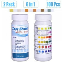 Spa and Pool Test Strips 6 in 1, 100 ct Pool Test Strips for Hot Tub Water, Pool Test Strips for Hardness, Free Chlorine, Bromine, Cyanuric Acid, Total Alkalinity, pH