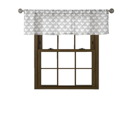 Grey & White Curtains Bathroom and More Collection: 100% Cotton: Window Curtain Valance, Gray and White Heart Design, 58W x 15L ()
