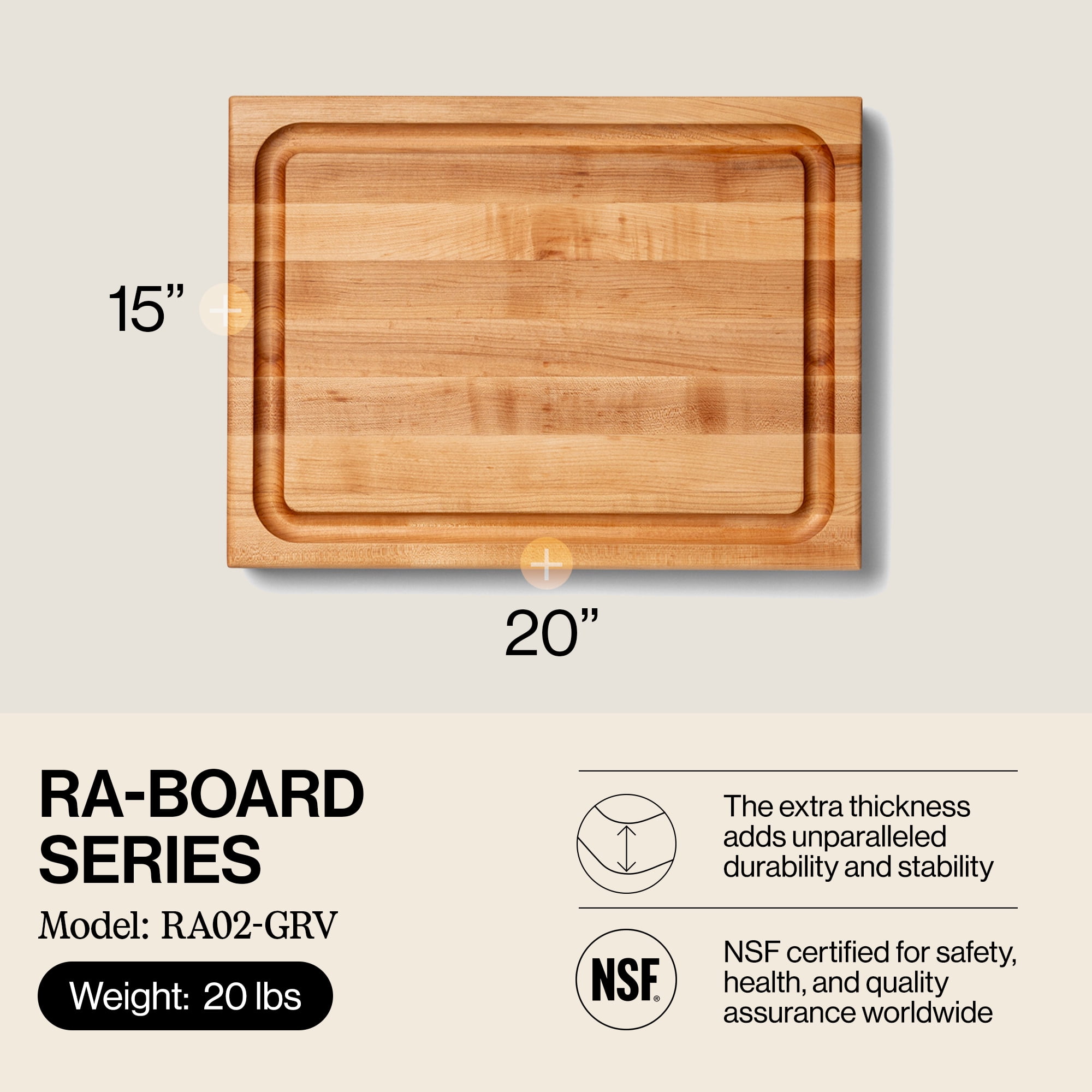 John Boos RA-Board Reversible Wood Cutting Board, 20” x 15” x 2 1/4”, Maple