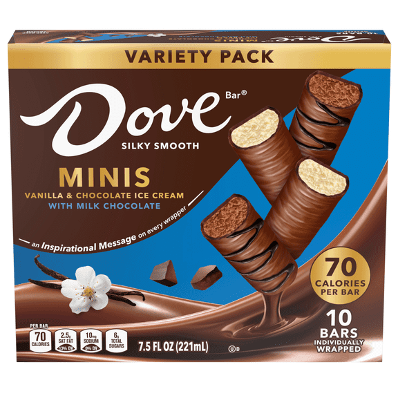 Dove Miniatures Milk Chocolate Ice Cream Bars 10 Count, Cardboard Box Frozen