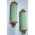 thumbnail image 3 of Pair of Vintage Art Deco Skyscraper Wall Sconces – Brass & Opaline Green Milk Glass Rod Lights, 3 of 6