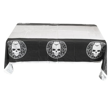 

1pc Disposable PE Plastic Tablecloth Eco-Friendly Waterproof Plastic Protector Cover for Banquet Event Party (Skull Pattern)
