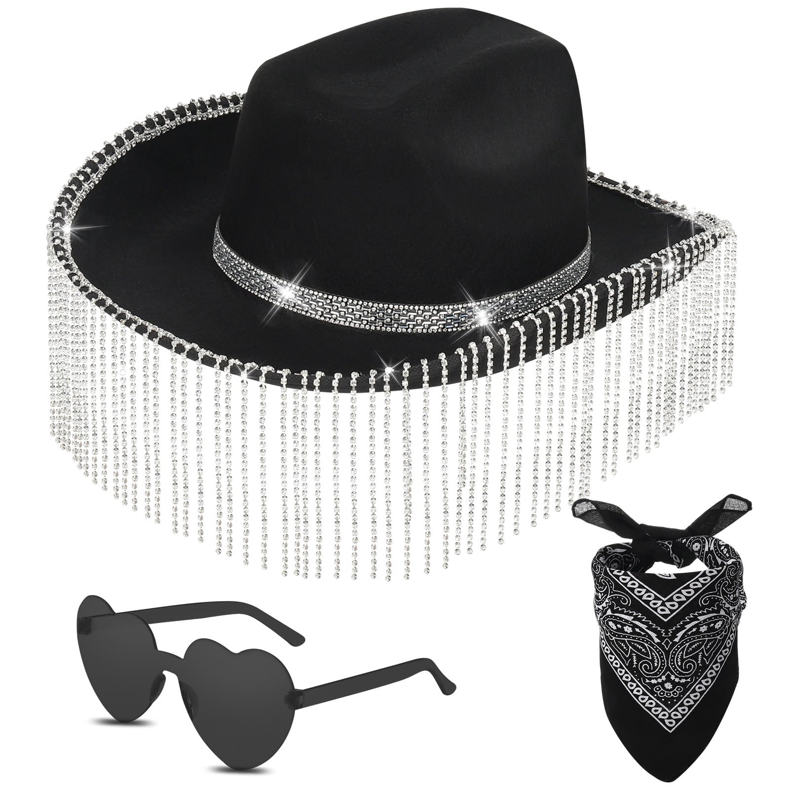 Abaima Cowgirl Hat Bling Diamond Fringe Cowboy Hat Western Hat Glitter