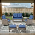 thumbnail image 4 of Opohoro 7-Piece Outdoor Conversation Set with Swivel Rocking Chairs, Glider Loveseat and Ottomans, Coffee & Side Tables, Gray/Blue, 4 of 17