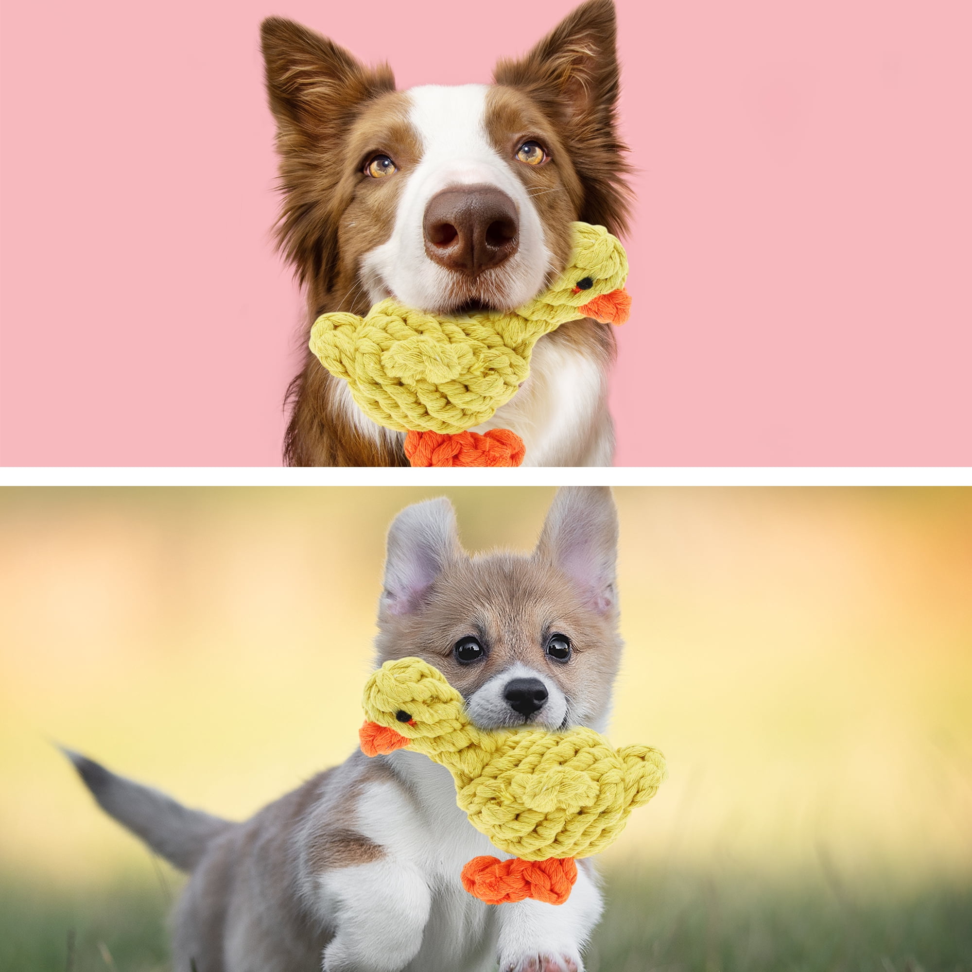 Unique Bargains Puppy Teethings Chewer Bear Shape Dog Chew Rope Braided Cotton Teeth Cleaning Rope Assorted Color Duck Shape Yellow 2 Pcs