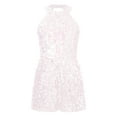 thumbnail image 1 of Hansber Combinaison Short de Danse pour Filles, Col Licou, Paillettes, Fête de Noël, Rumba Samba, Rose, 8, 1 of 5