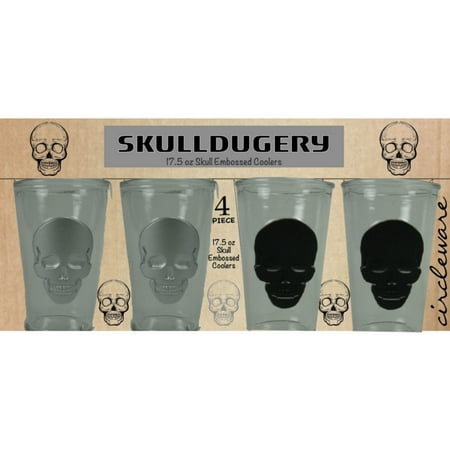 Circleware SkullDugery 17.5 oz Drinking Glasses Set of 4 with Skull Face