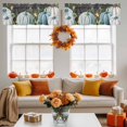 thumbnail image 4 of White Blue Pumpkin Valances for Windows, 42 x 18in, Fall Leaves Yellow Flower Black Letter Rod Pocket Kitchen Valance Curtain Light Filtering Window Treatments for Living Room Bedroom, 1 Panel, 4 of 7