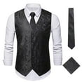 thumbnail image 2 of GHSOHS Mens Vest Tie Set 3PC Formal Waistcoat Jacquard Tuxedo Dress Vest Necktie Pocket Square Suit Vests Wedding Party Tuxedo Set XL, 2 of 5