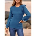 thumbnail image 3 of PRETTYGARDEN Women's Ruffle Long Sleeve Sweaters Crew Neck Lightweight Sweater Fall Trendy Ribbed Knit Pullover Tops, 3 of 9