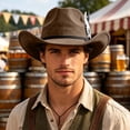 thumbnail image 4 of XIAOCHA Mens Feather‑Trim Cowboy Hat Solid Wide‑Brim Hat Rodeo Festival Hat,Brown, 4 of 4