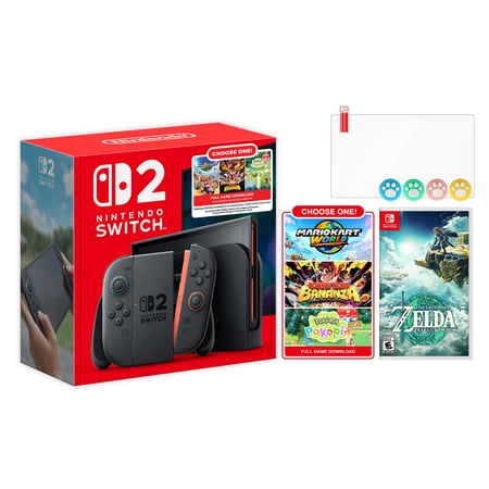 Nintendo Switch 2 Choose Your Game Bundle 256GB 7.9-Inch 1080P Screen, Joy-Con 2 with Mouse Sensor, Dock, with The Legend of Zelda: Tears of the Kingdom NS1 Game, Joystick Caps & Screen Protector
