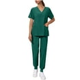 thumbnail image 2 of Busydd Women Scrubs Sets with Pockets Trendy 2 Piece Solid Color Scrubs for Women V Neck Short Sleeve Tops and Elastic Bottom Pants Scrub Set, 2 of 9