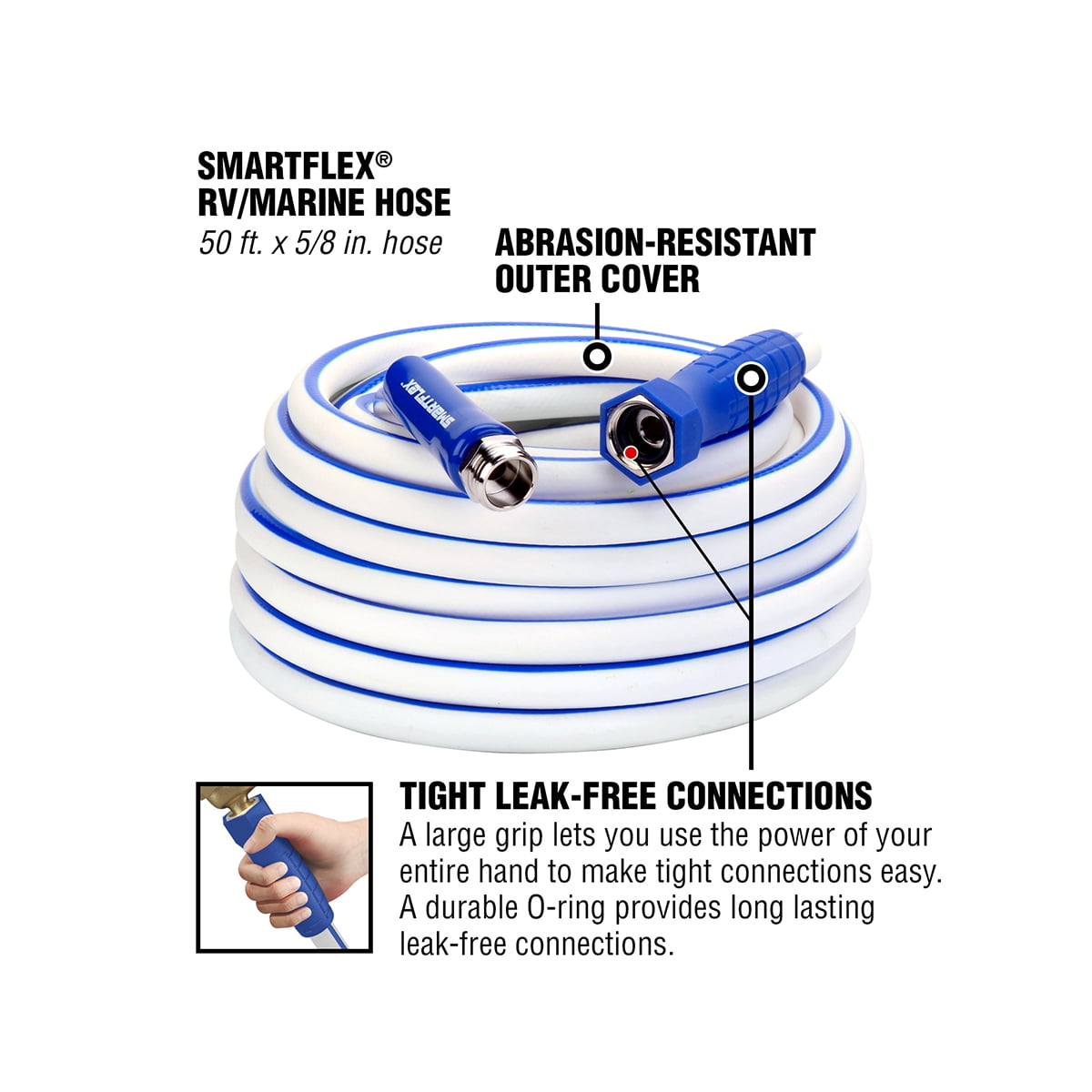 SmartFlex® RV/Marine Hose, 5/8" x 50', Hybrid Polymer Blend, White