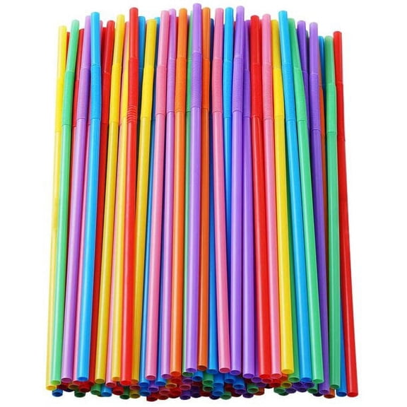 Plastic Drinking Straws, 10.24 Inches Extra Long Flexible Disposable Bendy Straws, Assorted Colors 100 Pack